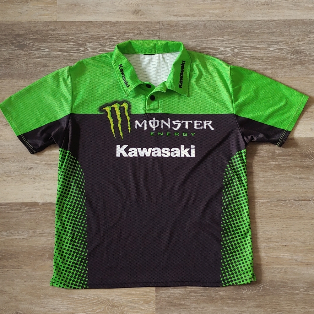 Kawasaki Racing Monster Energy Polyester Mesh Polo Shirt Size L